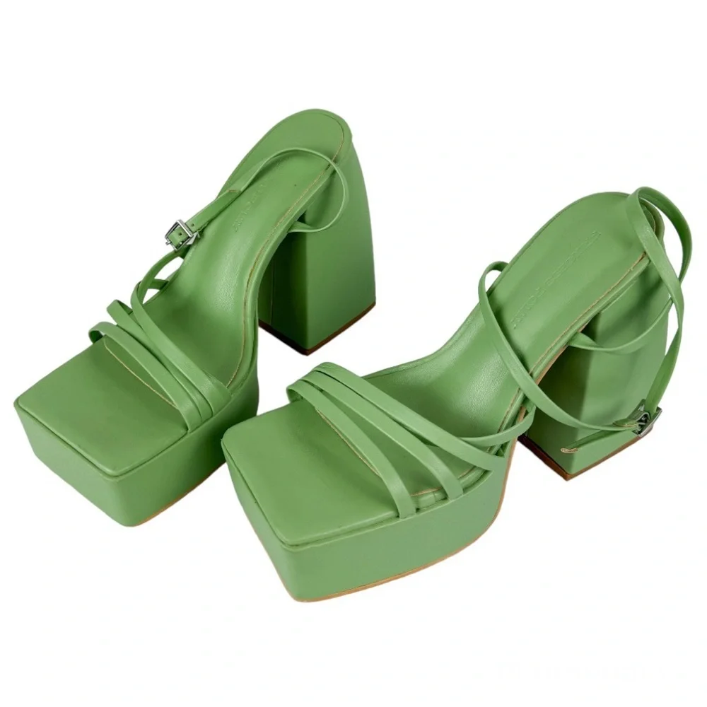 Princess Polly La Belle Platform Heels Green Sz 6 Strappy